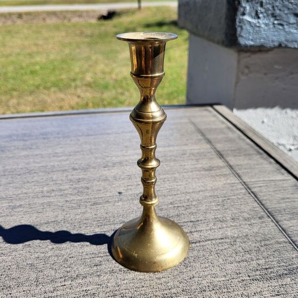 Vintage Brass Candlestick MCM - 7 Inches - Made In India - Picture 6 of 9